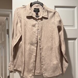 Tahari Women's Light Beige 100 % Linen Button-Down Shirt